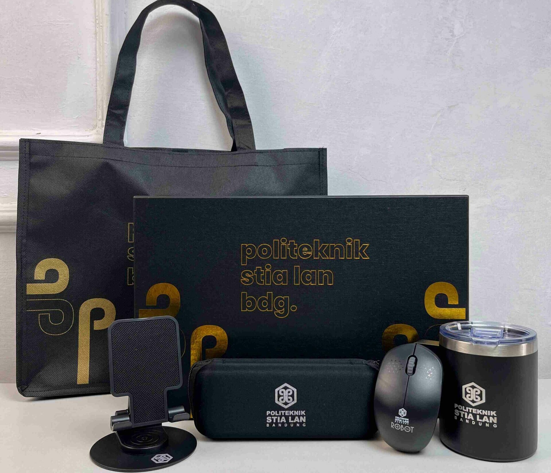 jasa gift set politeknik stia lan payung lipat goodiebag phone holder mouse hardbox